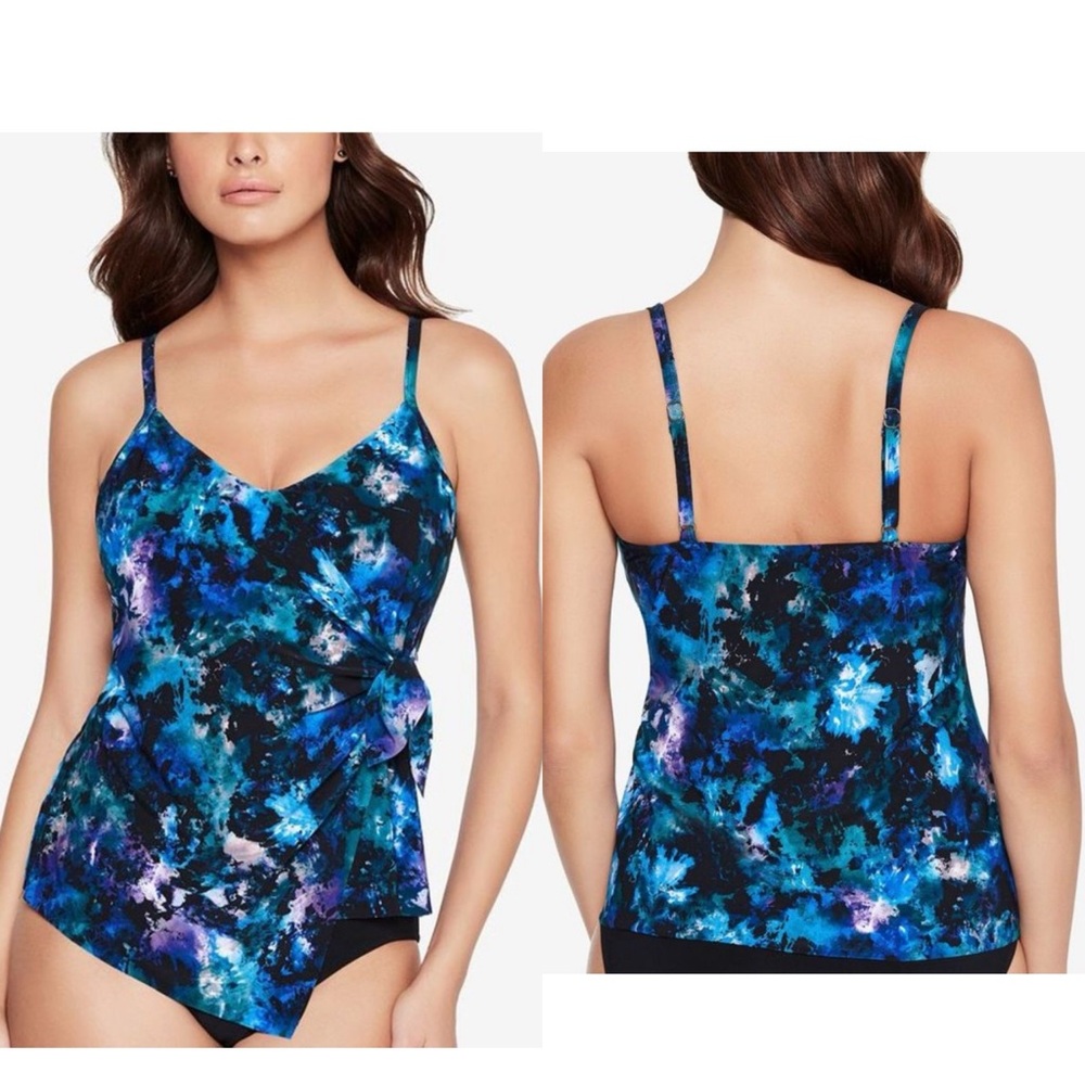 Magicsuit Peace Out Carma Tankini Swimsuit Swim Top Women Size 10 Blue Black NEW